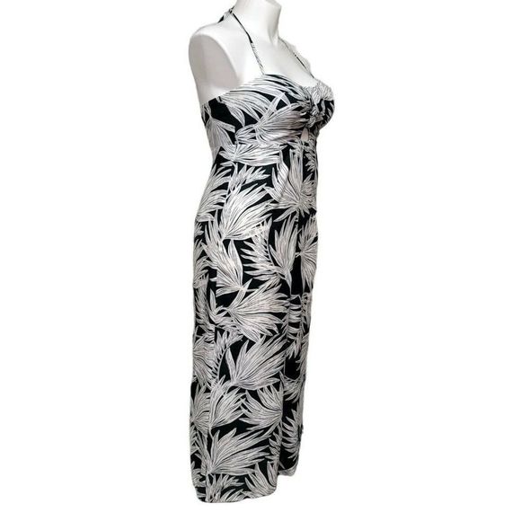 1.STATE Womens 8 Green Tropical Foliage Halter Smocked Back Jumpsuit Wide Leg - Picture 4 of 9